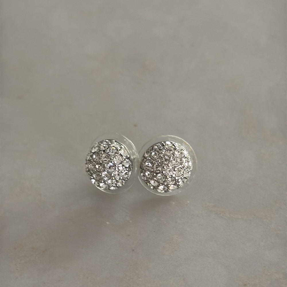 Crystal Pavé Stud Earrings | 1 cm Silver Tone Round Sparkle Studs